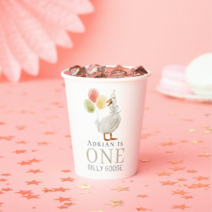 One Silly Goose Beige 1st Birthday Paper Cups