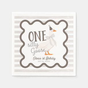 One Silly Goose Beige Bow 1st Birthday Napkins