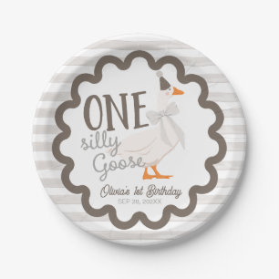 One Silly Goose Beige Bow 1st Birthday Paper Plates