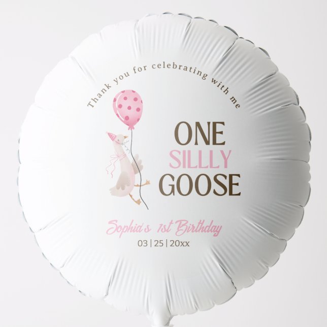 One Silly Goose Birthday, Girl 1st Birthday Pink Balloon (Front)