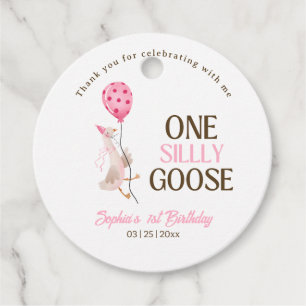 One Silly Goose Birthday, Girl 1st Birthday Pink Favor Tags