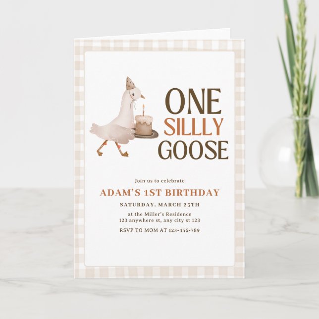 One Silly Goose Birthday Invitation, Goose 1st Boy Invitation (Front)