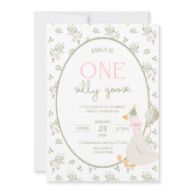 One Silly Goose Birthday Invite Vintage Floral 1ST
