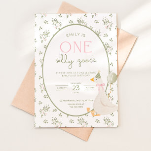 One Silly Goose Birthday Invite Vintage Floral 1ST