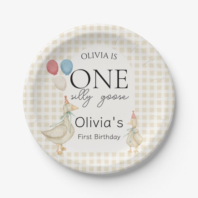  One Silly Goose Birthday Party Paper Plates (Front)