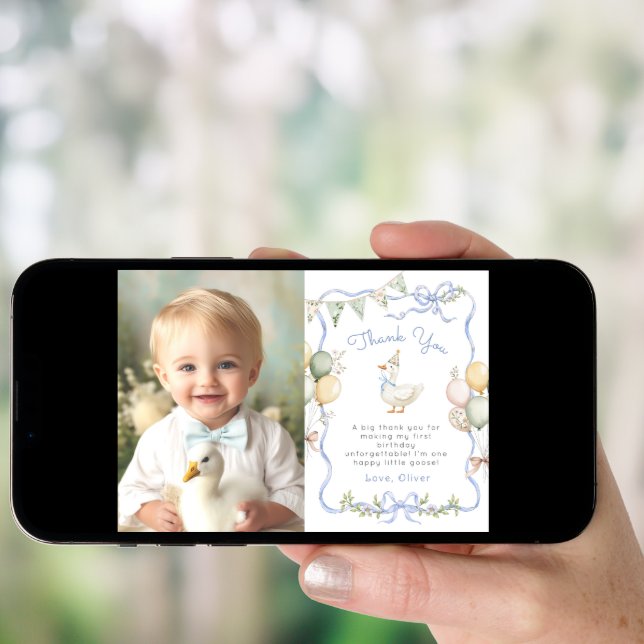 One Silly Goose Birthday Photo Thank you card (Front Digital)