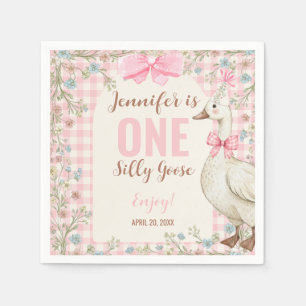 One Silly Goose Birthday Pink Gingham  Napkins