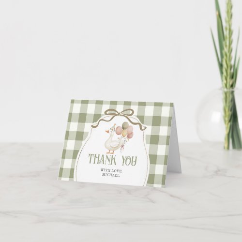 One Silly Goose Birthday Sage Gingham  Thank You Card