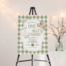 One Silly Goose Birthday Sage Gingham Welcome