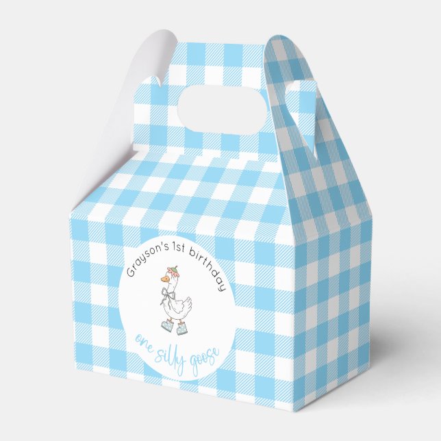 One Silly Goose Blue 1st Birthday Favor Boxes (Front Side)