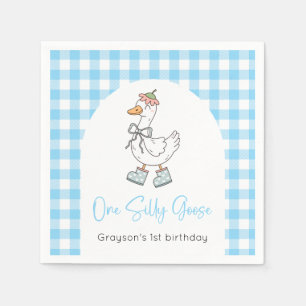 One Silly Goose Blue 1st Birthday Napkins