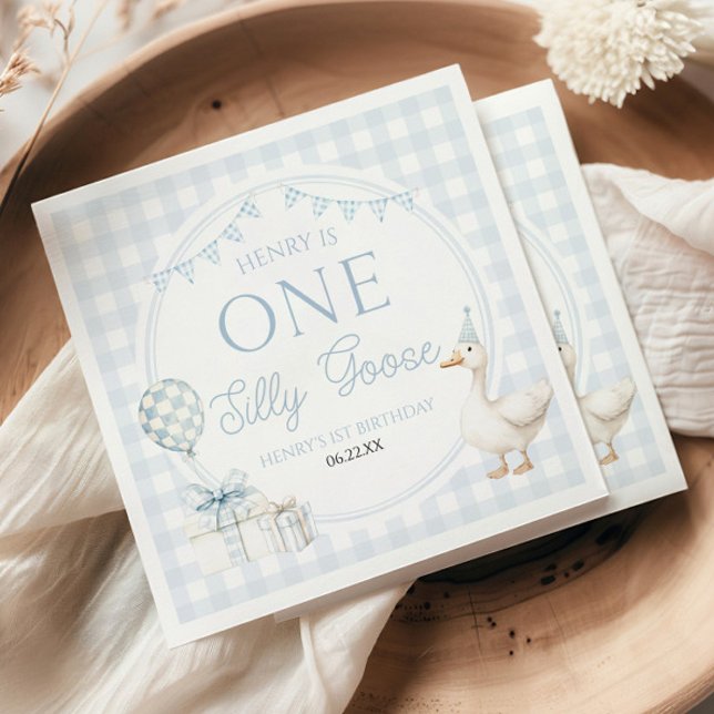 ONE Silly Goose Blue 1st Birthday Party Napkins (Creator Uploaded)