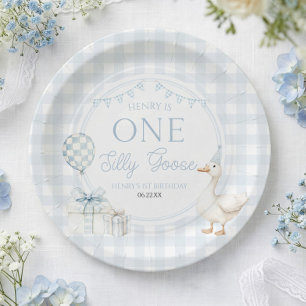 ONE Silly Goose Blue 1st Birthday Party Paper Plates
