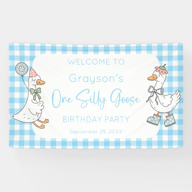 One Silly Goose Blue 1st Birthday Welcome Banner (Horizontal)