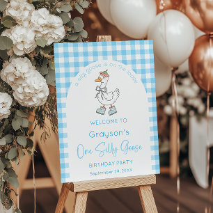 One Silly Goose Blue 1st Birthday Welcome Sign