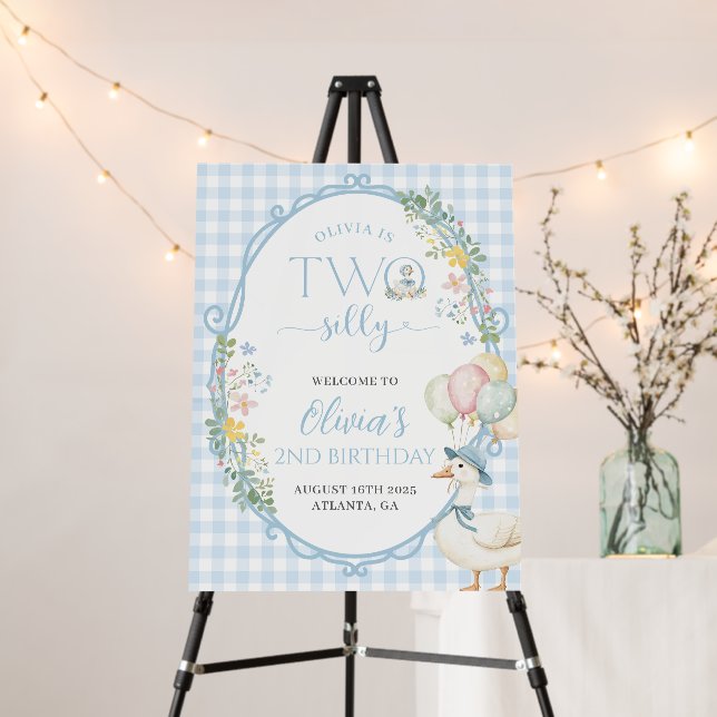One Silly Goose Blue 2nd Birthday Welcome Sign (In Situ (Stand))
