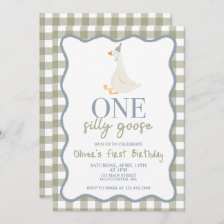 One Silly Goose blue and green Invitation