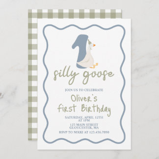 One Silly Goose blue and green Invitation