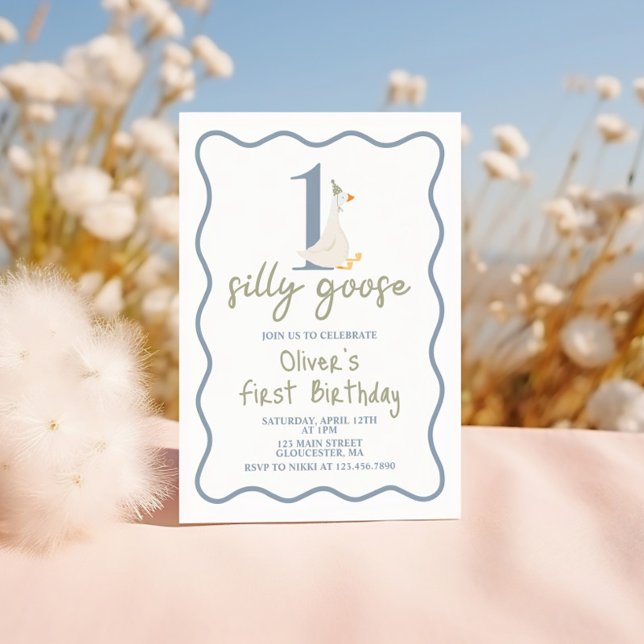 One Silly Goose blue and green Invitation (Creator Uploaded)