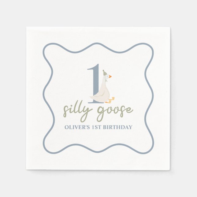 One Silly Goose blue and green Napkins (Front)