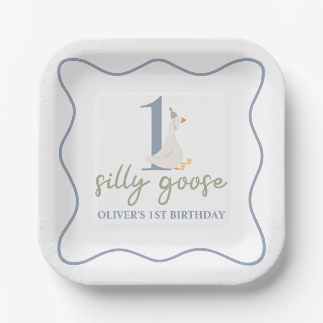One Silly Goose blue and green Paper Plates (Front)