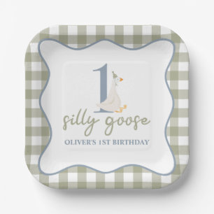 One Silly Goose blue and green Paper Plates