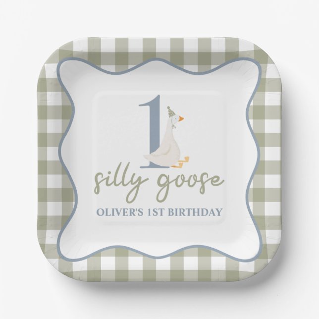 One Silly Goose blue and green Paper Plates (Front)