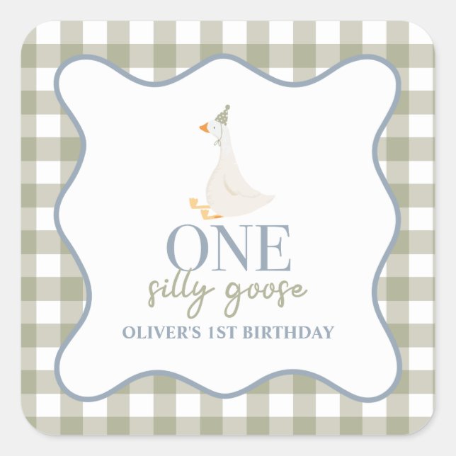 One Silly Goose blue and green Square Sticker (Front)