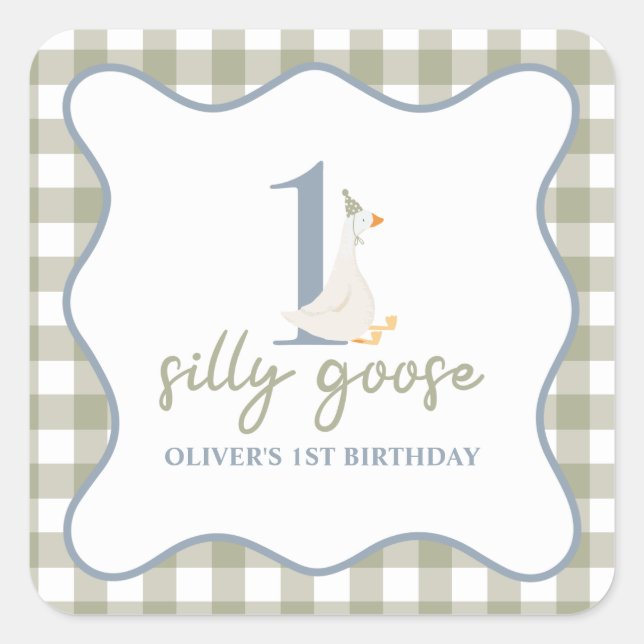 One Silly Goose blue and green Square Sticker (Front)