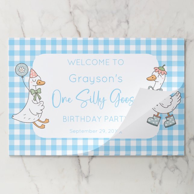 One Silly Goose Blue Birthday Paper Placemat (Folded)