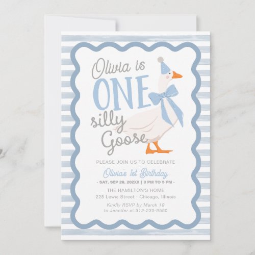 One Silly Goose Blue Bow 1st Birthday