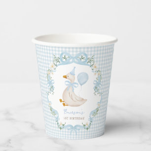 One Silly Goose Blue Bow Balloon 1st Birthday Paper Cups