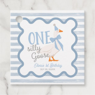 One Silly Goose Blue Bow Boy 1st Birthday Favor Tags