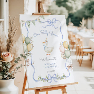 One Silly Goose Blue bow Boy 1st Birthday Welcome Foam Board