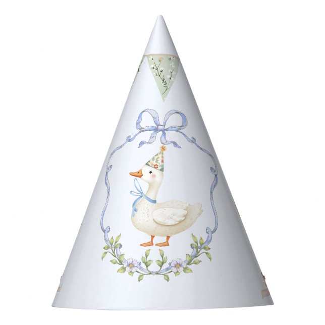One Silly Goose Blue Bow crest Vintage Party Hat (Front)