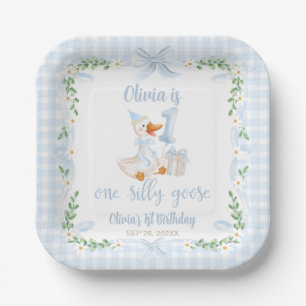 One Silly Goose Blue Bow Floral 1st Birthday Paper Plates