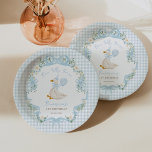 One Silly Goose Blue Bow Gingham 1st Birthday Paper Plates<br><div class="desc">Designed with a soft,  vintage watercolor style,  this adorable paper plate features a whimsical watercolor goose in a party hat,  delicate daisies and greenery accents,  and elegant blue bows wrapped in flowing ribbon. The gentle pastel palette and whimsical layout offer a perfect touch of coquette elegance for your celebration.</div>