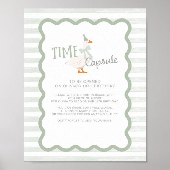 One Silly Goose Blue Bow Time Capsule Sign (Front)