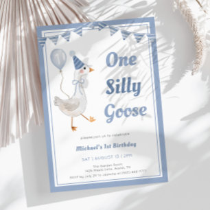 One Silly Goose Blue Boy 1st Birthday Invitation