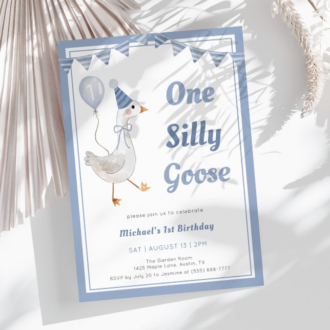 One Silly Goose Blue Boy 1st Birthday Invitation (Creator Uploaded)