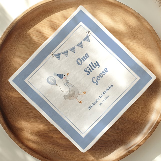 One Silly Goose Blue Boy 1st Birthday Napkins (Creator Uploaded)