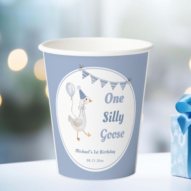 One Silly Goose Blue Boy 1st Birthday Paper Cups (Creator Uploaded)