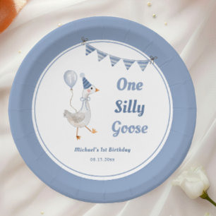 One Silly Goose Blue Boy 1st Birthday Paper Plates