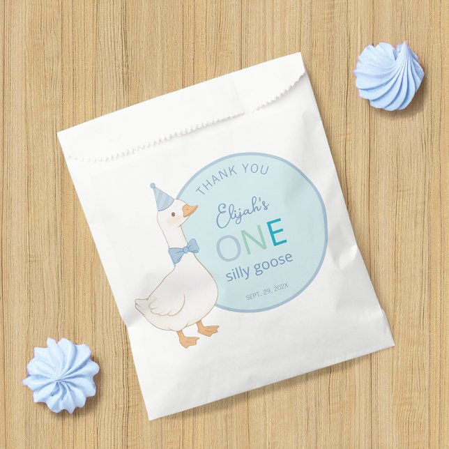 One Silly Goose Blue Boy First Birthday Thank You Favor Bag (Creator Uploaded)