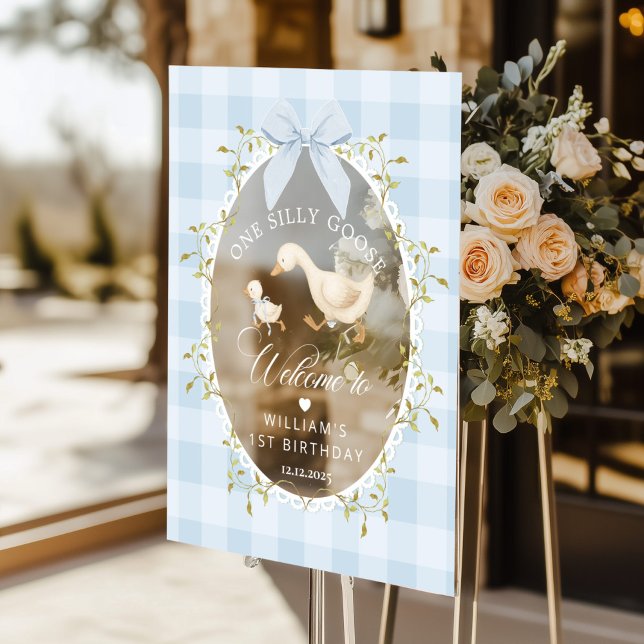One Silly Goose Blue Gingham Birthday Welcome Acrylic Sign (Creator Uploaded)