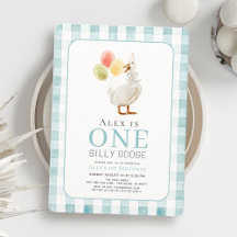 One Silly Goose Blue Gingham Boy 1st Birthday
