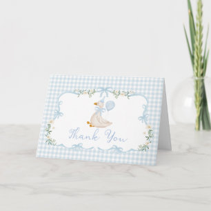 One Silly Goose Blue Gingham Boy Birthday Letterpress Thank You Card
