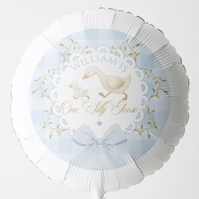 One Silly Goose Blue Goingham Whimsical Birthday Balloon (Front)