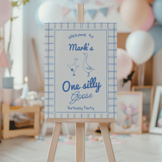 One Silly Goose Blue Hand Drawn 1st  Boy Birthday  Foam Board