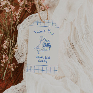 One Silly Goose Blue Hand Drawn 1st Boy Birthday Gift Tags